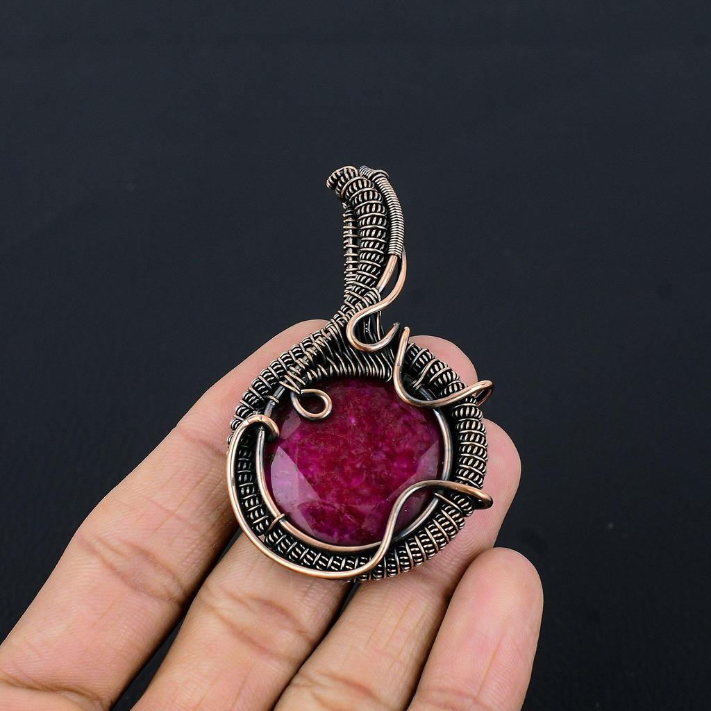 Ruby Pendant Gemstone Jewelry, 999 Copper Wire Wrapped Handmade Pendant, Latest Design Jewelry