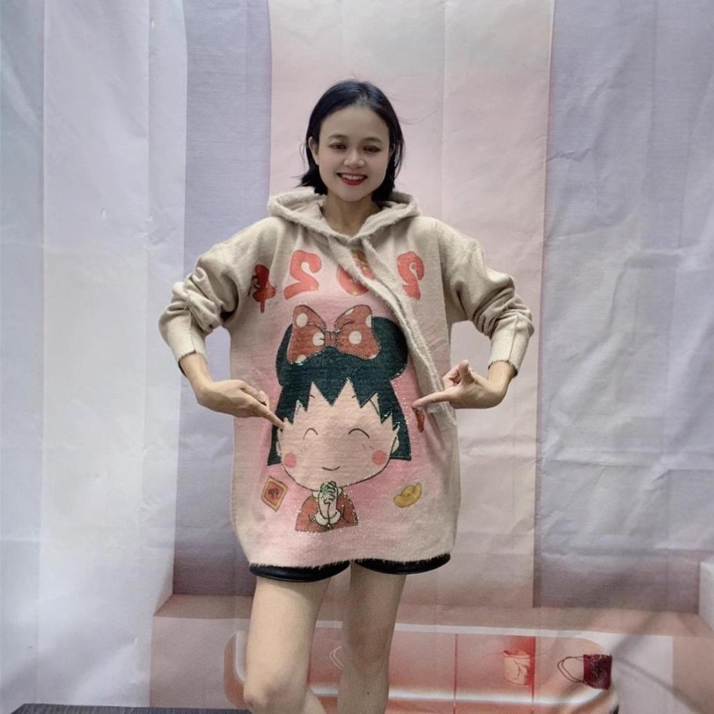 European Plus Size Bun Print Hooded Pullover Sweater - Autumn/Winter 2024 Mink Velvet Knit