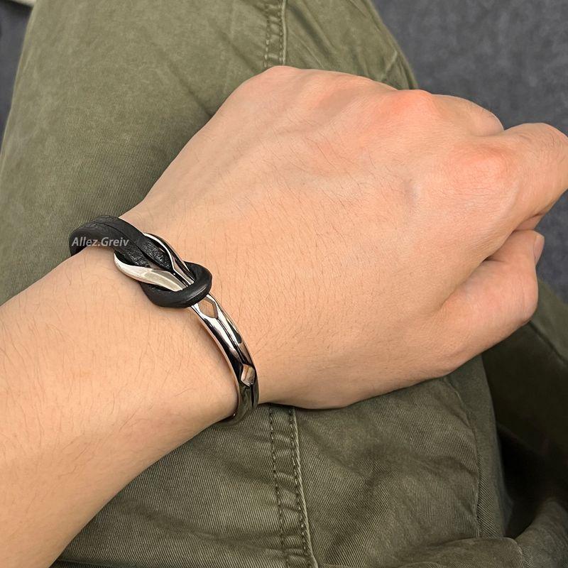 Niche Style Titanium Steel Original Design Fashion Street Bracelet Hollow Asymmetrical Leather Bracelet