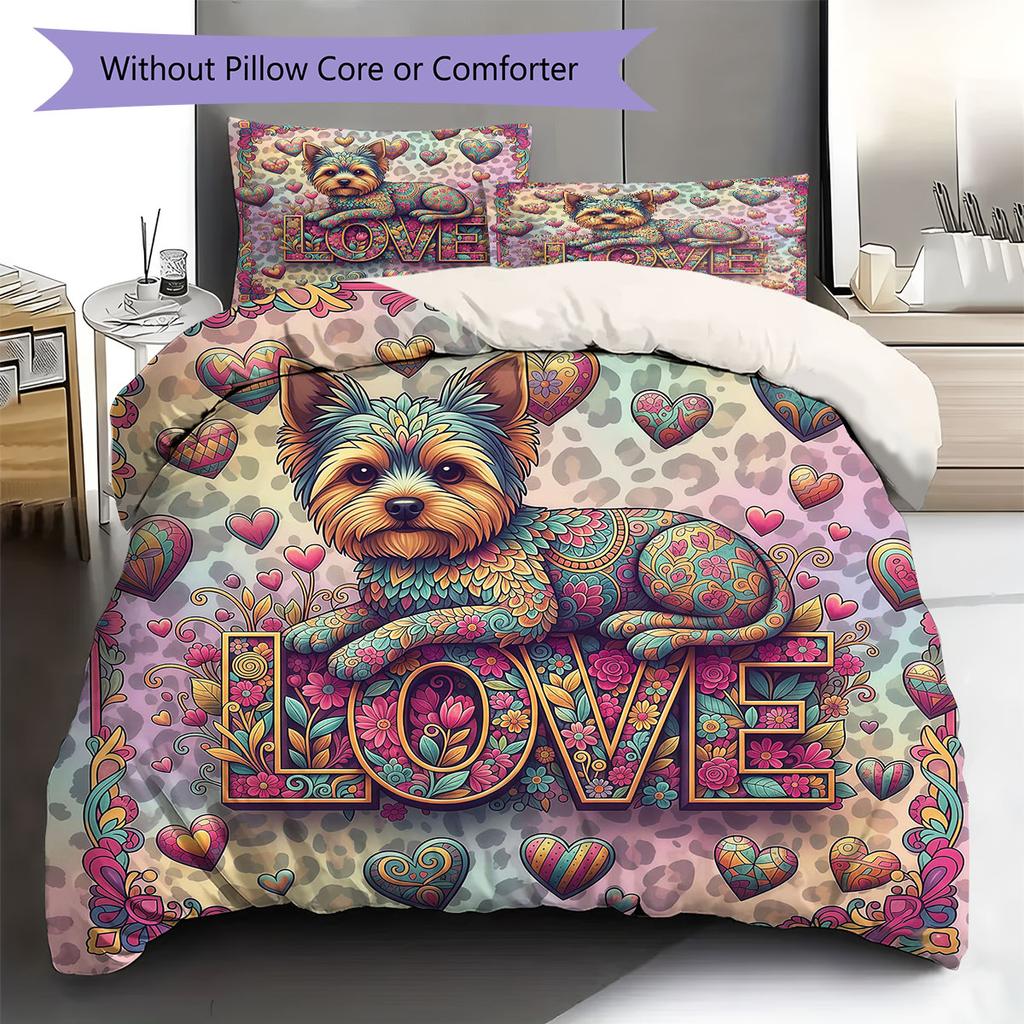 Romanticpets Pattern Bedding Quilt Set Quilt Cover Pillowcase Home Decoration Birthday Gift (1 * duvet cover + 2 * pillowcase, without core)