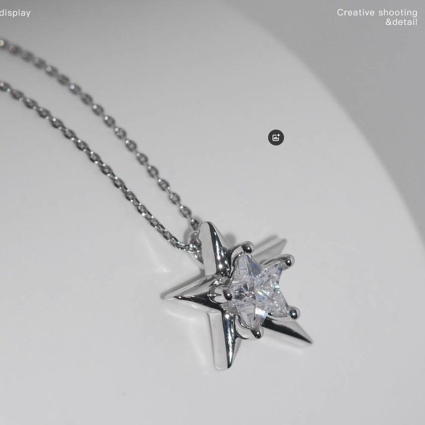 Irregular Inlaid Diamond Star Necklace - S925 Sterling Silver, White Gold Plated, Unique Design, Exquisite Clavicle Chain for Women.