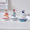Zeilboot Ornament, Houten IJzeren Bureau Figuur, Kleine Nautische Tafelblad Decoratie, Blauw Wit Gestreept Reddingsboei Zeester Marien Stijl Ornament