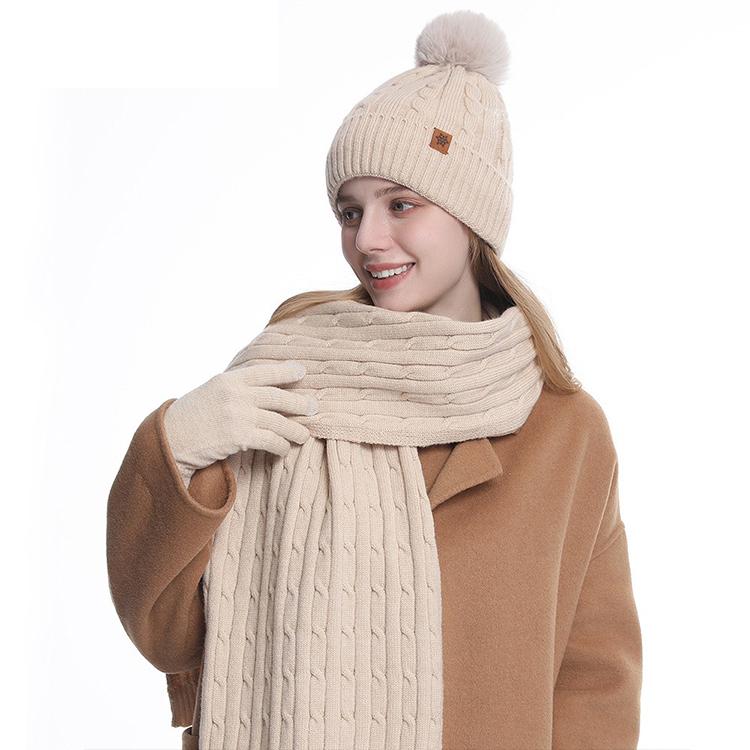 High Quality Winter Knitted Warm Set Custom Logo  Winter Gifts for Men and Women Scarf Beanie Hat and Gloves