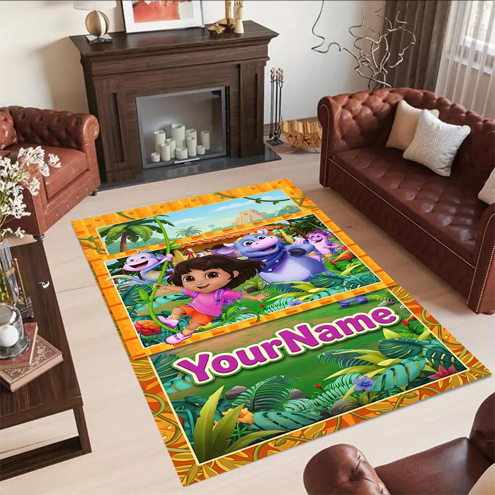 Dora Explorer Customizable Name Floor Mat Design for Playrooms Study room Dormitory Game Room Anti-slip Rug Office home decor
