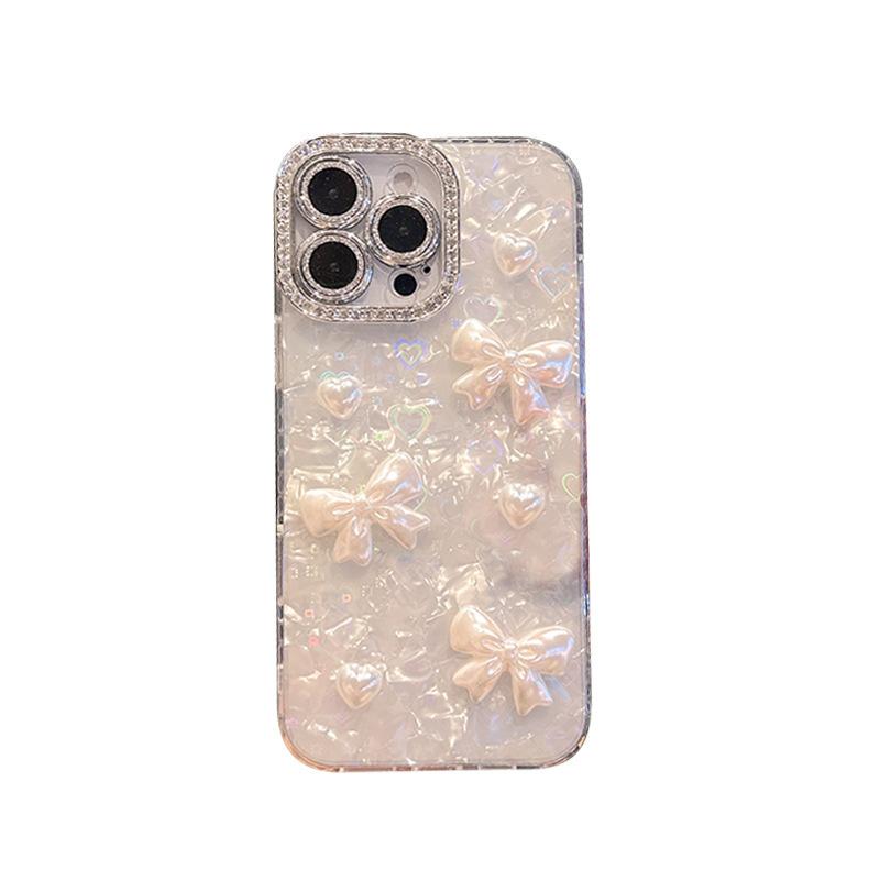 Applicable Iphone17Promax Bow Love Mobile Phone Case Original Rhinestone Light Luxury All-Inclusive Anti-Drop Protective Case