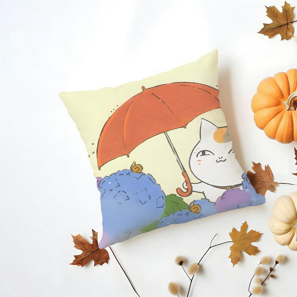 NNyankosensei Cushion Cover Washable Linen Pillowcase Soft for Daily Sofa Bed Home Room Decor