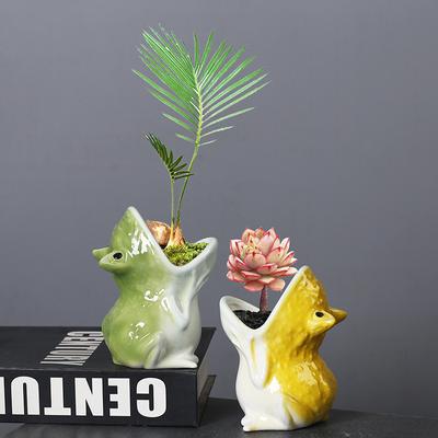 Cute Cartoon Animal Frog Succulent Flower Pot Ceramic Flowerpot Open-mouthed Frog Garden Accessories Succulent Plant Pot