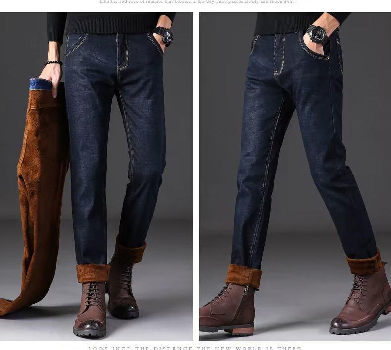 Herren Jeans mit Plus-Samt und geradem Bein für Herbst/Winter - Vielseitige Business- und Freizeitkleidung für Männer mittleren und höheren Alters