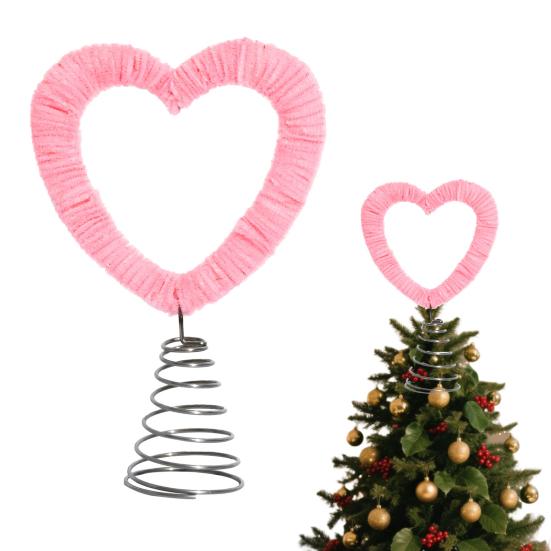 Topo de Árvore de Dia dos Namorados Coração Torcido de Veludo Ornamento de Ponteira de Árvore Coração Rosa Romântico Decoração para Casa Casamento Suprimentos para Festa de Natal