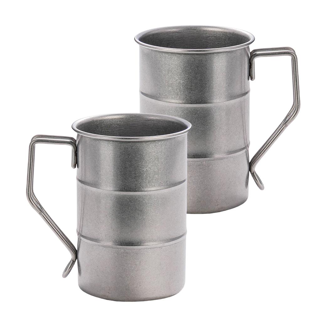 Set of 2 Stainless Steel Drinking Cup for Beverages Large Capacity Water Cup Industrial Style Oil Barrels Shape Beer Mug
