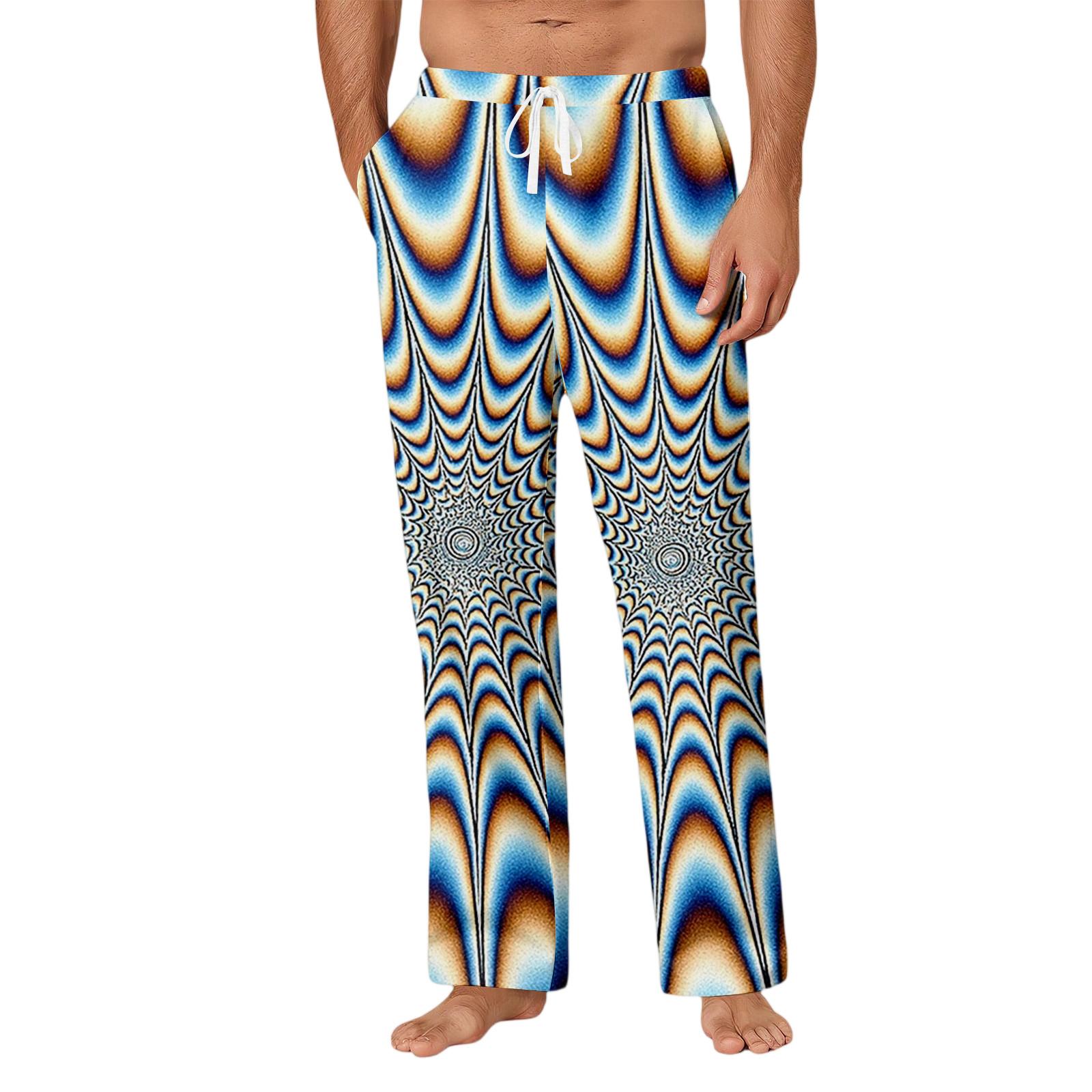 

Мужские повседневные брюки с карманом на кулиске, повседневные брюки с легким принтом и карманом (Домашний пижамный стиль) XL синий