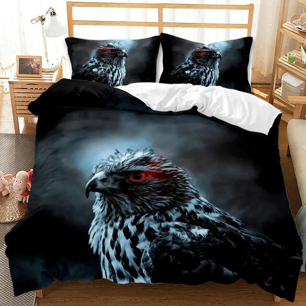 Eagle Påslakanset Polyester Sängkläder för Pojkar Tonåringar Vuxna King Queen Size Grå Vit Påslakan Sängset Täcke