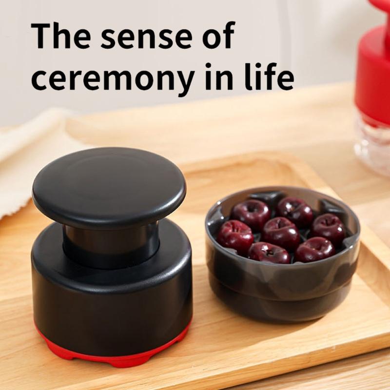Small-Size Fruit Pitter for Baking Tasks, Manual 7 Slot Press Tool with ABS and PC Body, Metal Prongs, Drawer Storage, and Counter Duty