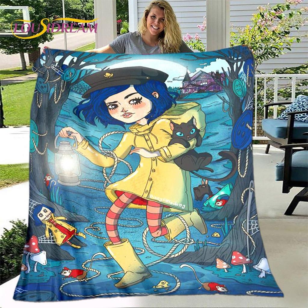 Coperta 3D Cartone Animato Coraline, Coperta in Flanella Coperta da Divano, Coperta Calda per Bambini per Casa Soggiorno Camera da Letto Letti Divano Ufficio