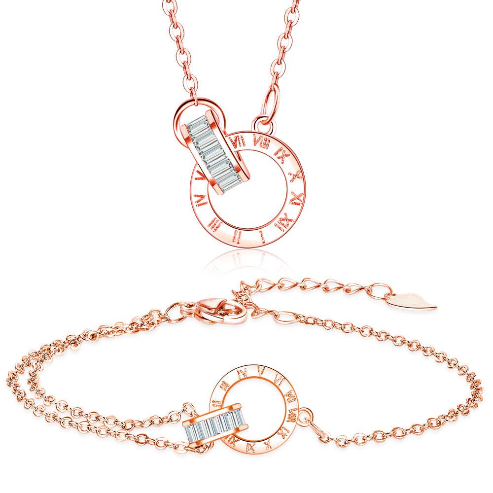 Romantic Elegant Roman Numeral Ring Necklace Bracelet Set Women'S Premium Versatile Clavicle Chain Love Hand Jewelry
