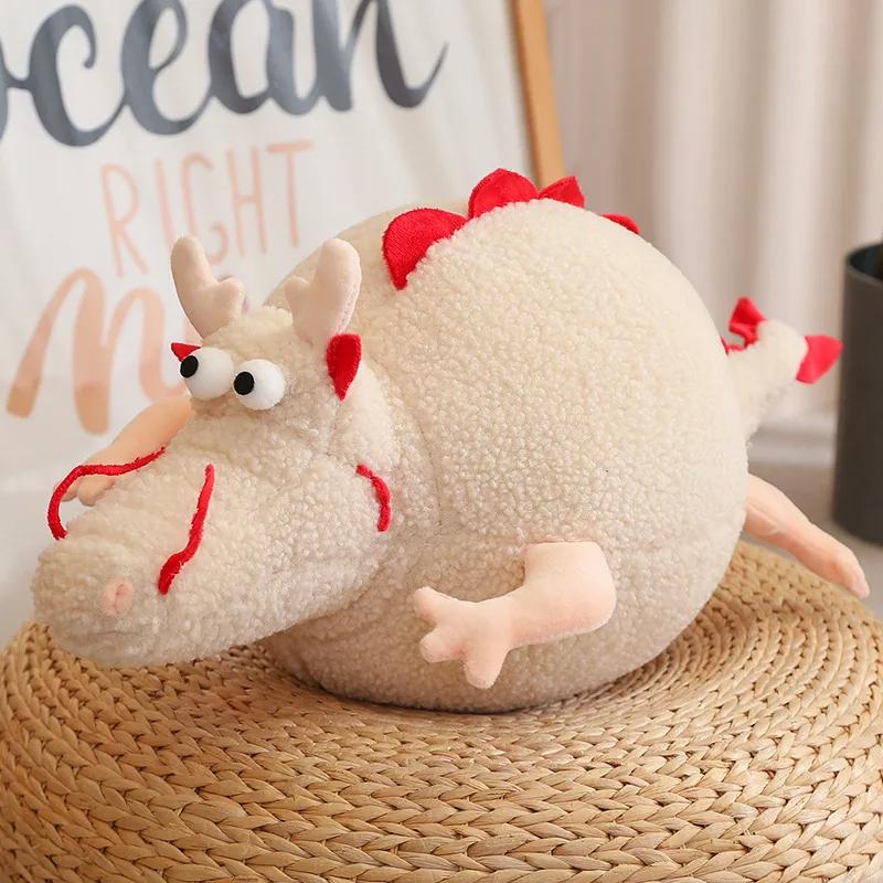 Cute Cartoon Chubby Dragon Plush Throw Pillow Toy Anime Stuffed Animals Round Fat Dragon Plushies Cushion Doll for Home Decor