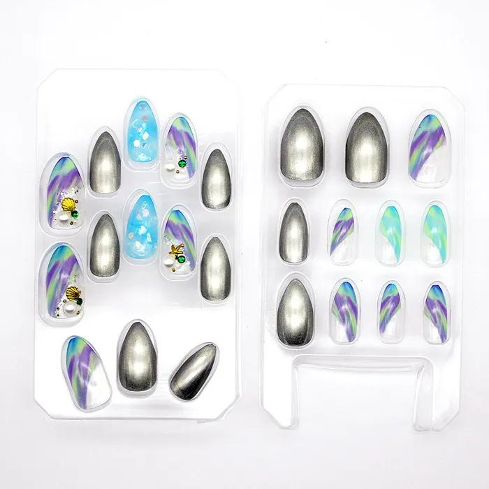 

Длинные овальные типсы для гелевых ногтей - Свободное море