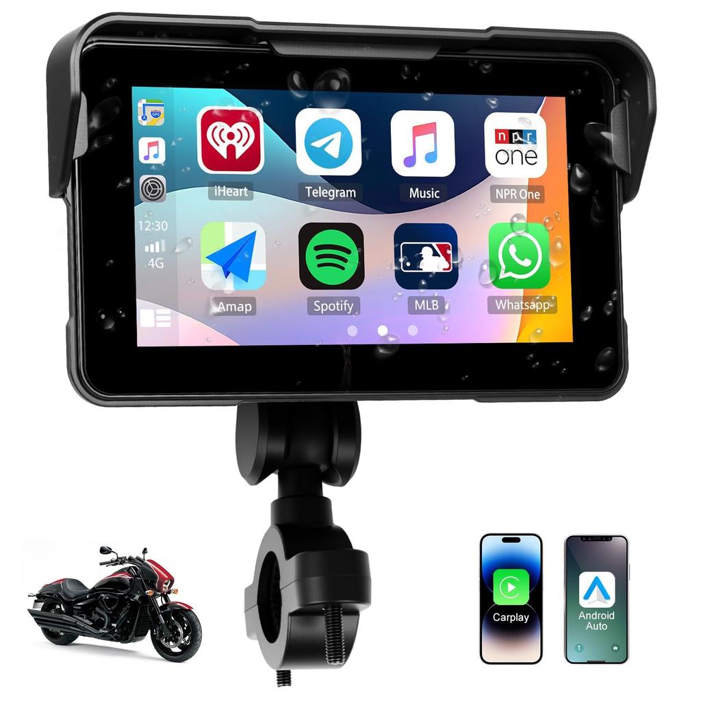 Auometo 5 Inch Motorcycle Display Audio for Bike Navigation Bike Smart Monitor Wireless CarPlay