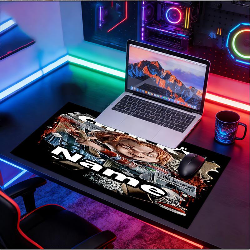 Custom Name Personalized Bride of Chucky Pattern Mousepad, Laptop PC Desk Mat, Decorative Desk Mat for Home Keyboard Pad Gift