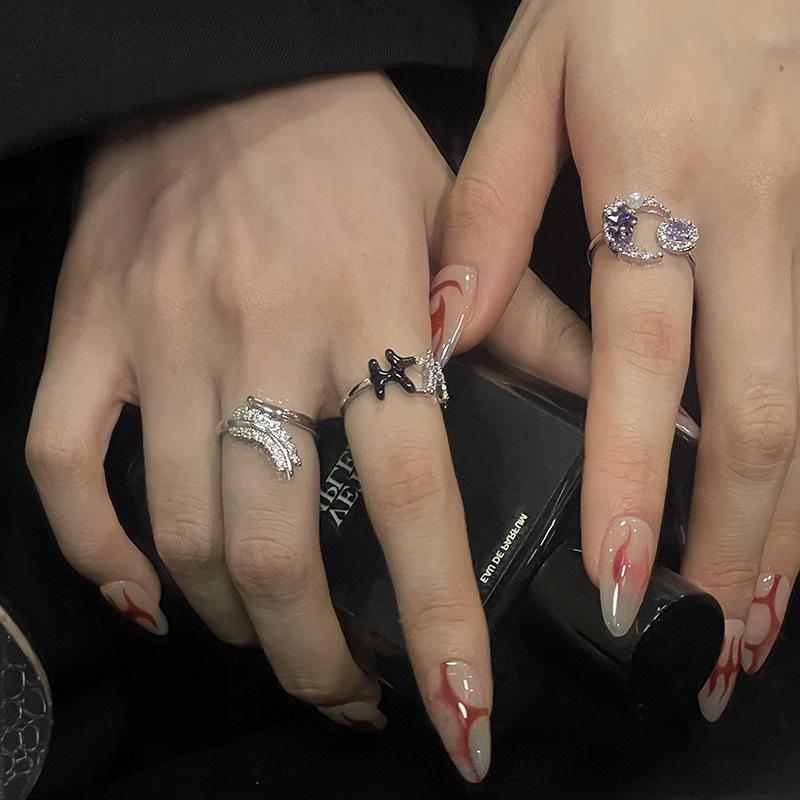 Moon Temperament Slightly Inlaid Light Luxury Open Ring Women'S Cold Wind Fashion Niche Design Personalized Ring