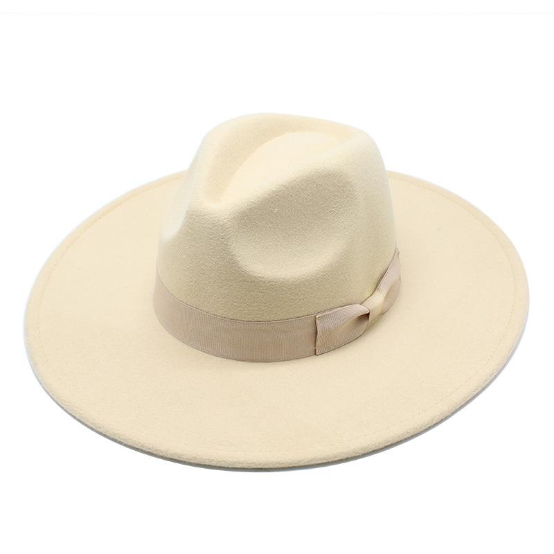 Wool British Retro Jazz Hat, Men'S And Women'S Eaves Straight-Brimmed Top Hat, Felt Hat Versatile