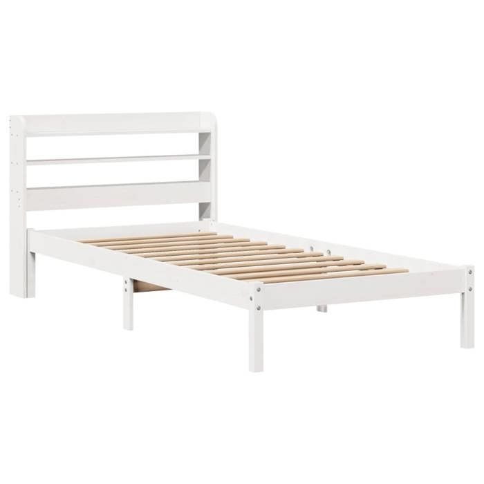 VidaXL Cadre de lit avec tête de lit blanc 75x190cm bois de pin massif, lit, mobilier de chambre, lit en bois, lit simple, 3306526