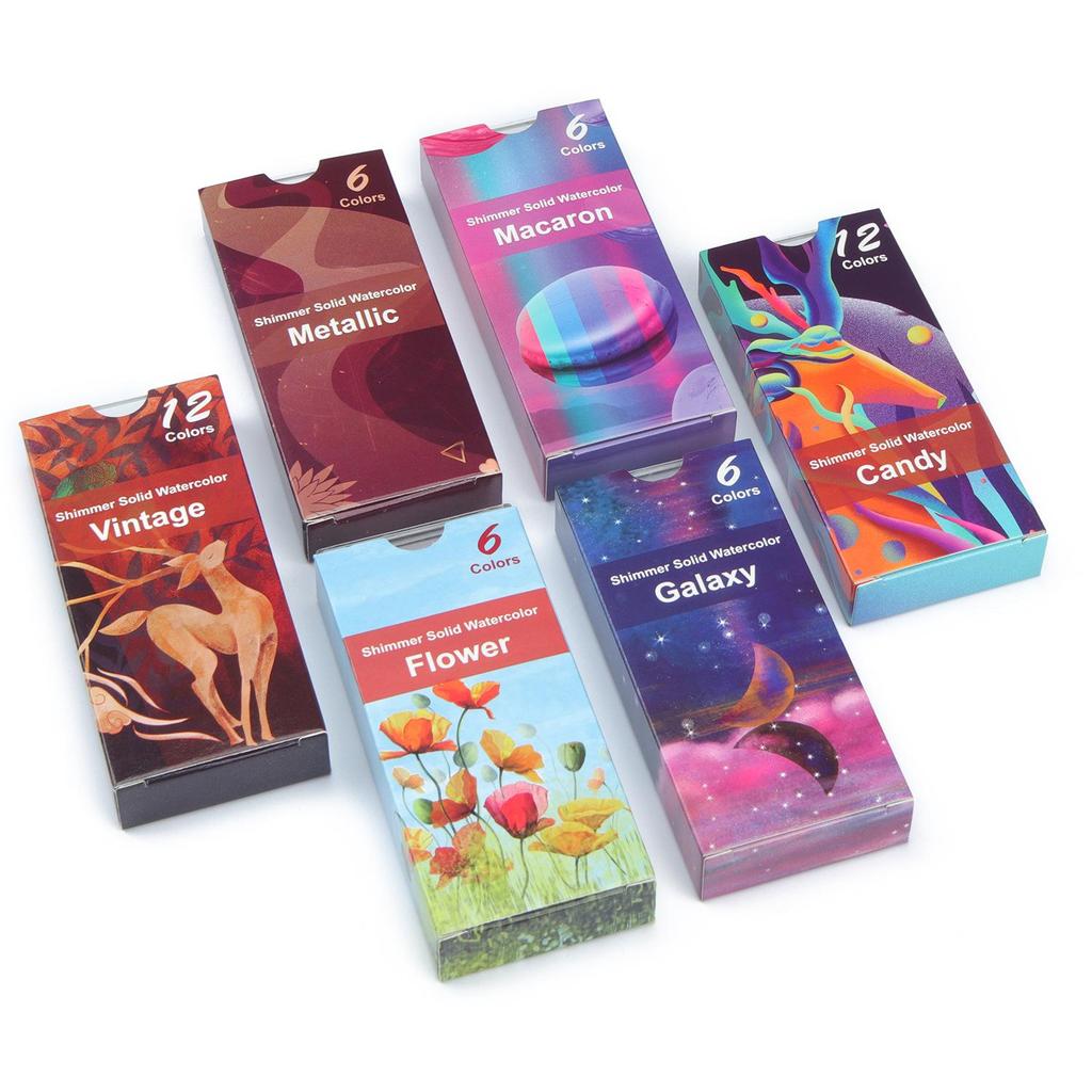 Perlemors Metallisk Akvarellmalesett - 6 & 12 Farger, Portabelt & Profesjonelt for Kunststudenter