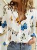 Fashion Retro Butterfly Group Print Long Sleeve Blouse Spring Spring Lapel Button Casual Blouse Ladies Home Shirt