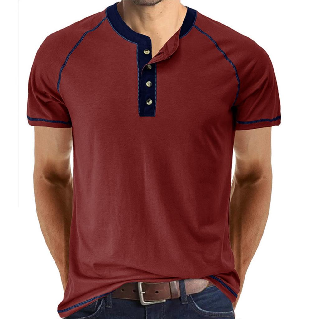 Vêtement de sport de base décontracté pour homme, Haut T-shirt à manches courtes et col rond color-block pour homme