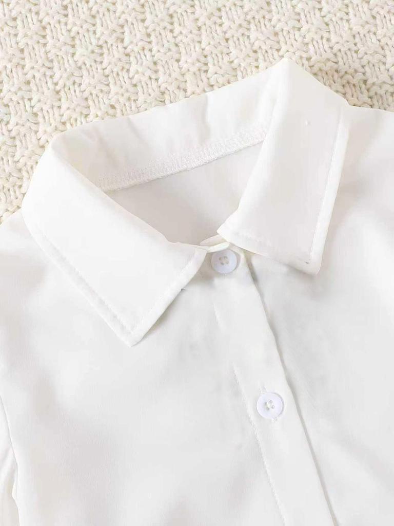 British Style Girls' Three-Piece Suit: Dark Blue Vest, White Long-Sleeve Shirt, Dress Pants