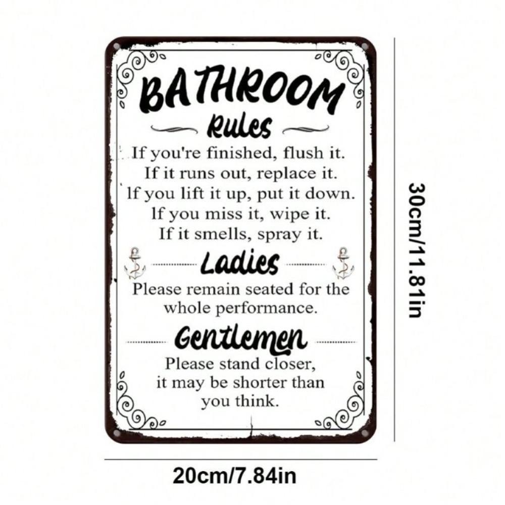 Metal Poster Wall Art Vintage Bathroom Rules Rustic Farmhouse Decor Rectangular Iron Sign