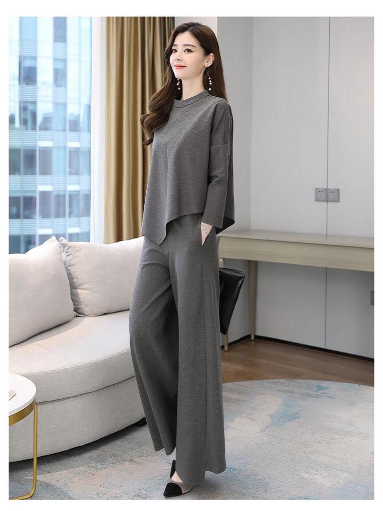 Elegant Wide-Leg Pants and Blazer Set - Slimming and Stylish for Mature Women In Spring and Autumn