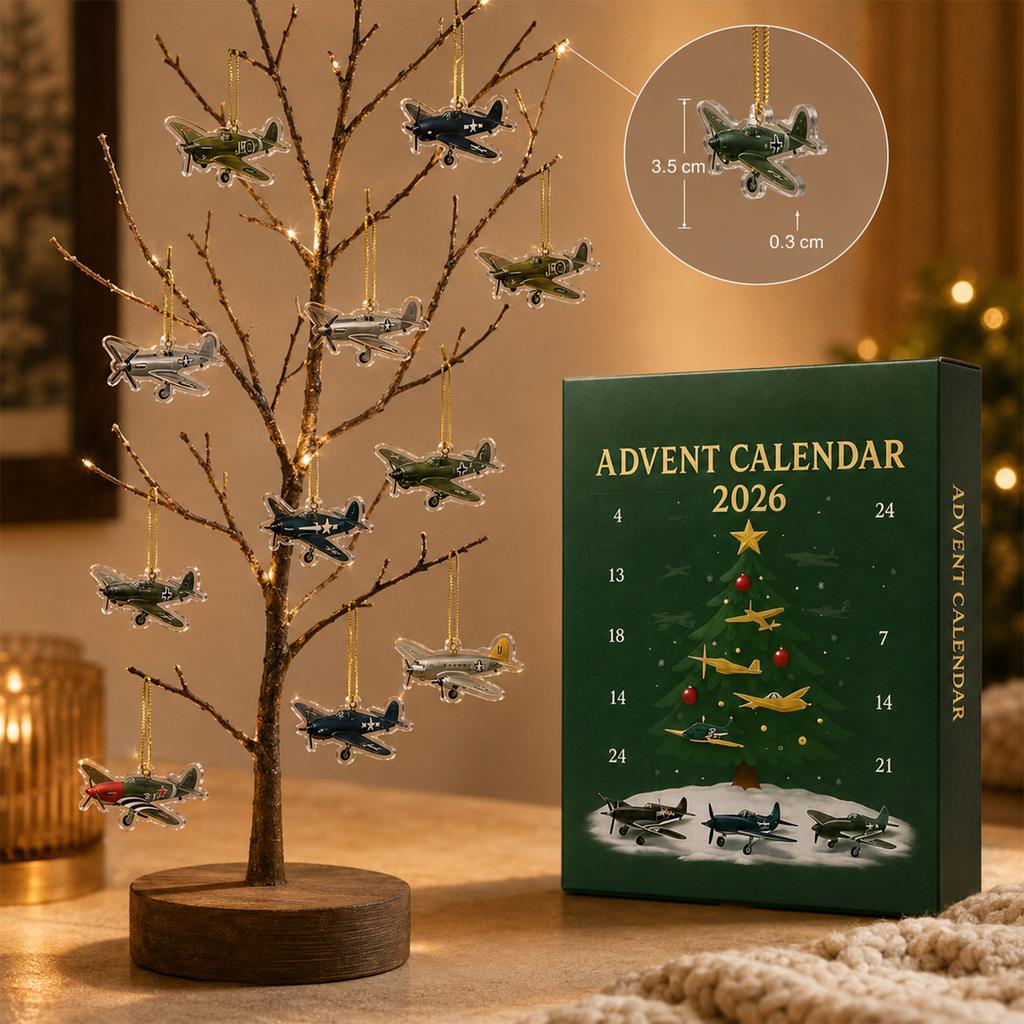 Calendario dell'Avvento 2026 da 24 pezzi Serie Aerei Militari Ornamenti di Aerei da Collezione Set Calendario Countdown per Decorazione e Esposizione Festiva