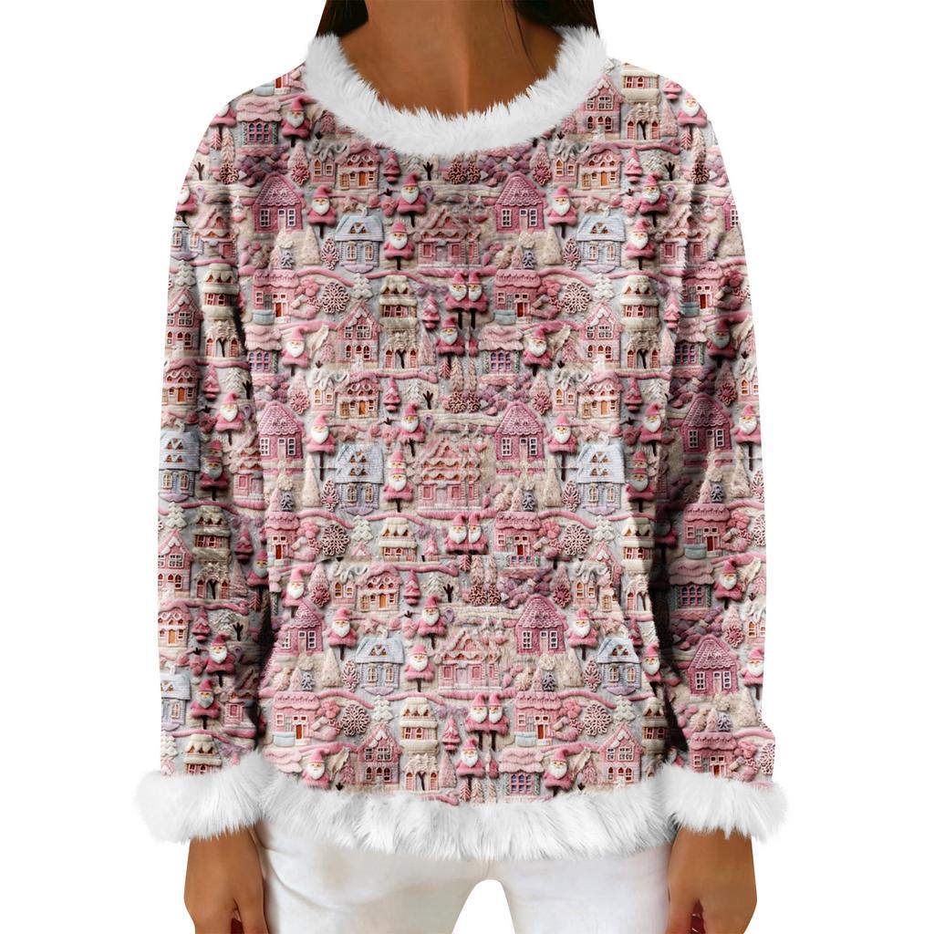 Women's Casual Fleece Sweatshirt  Long-Sleeve Round  Neck Casual Comfortable Loose-Fit Lightweight Women's Flannel Sweatshirt