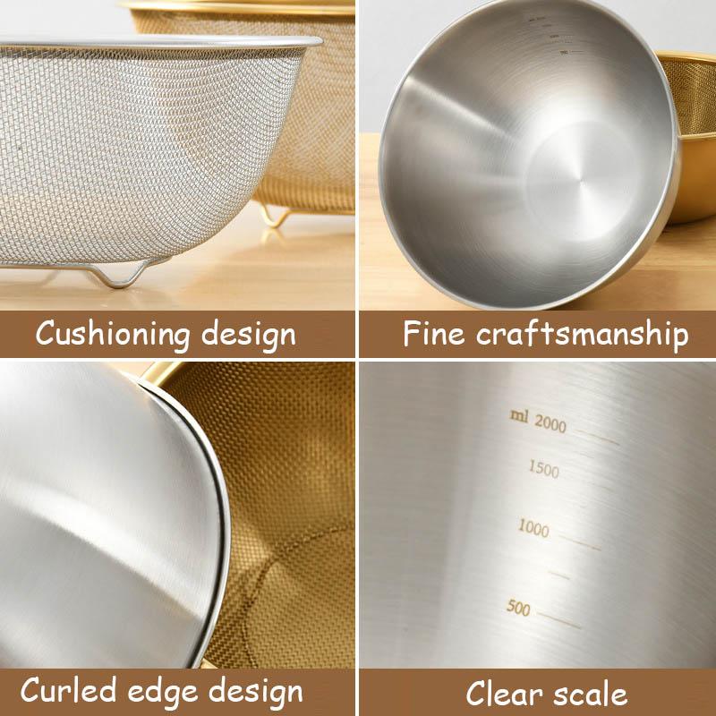 2Pcs/Set Stainless Steel Strainer Washing Bowl Basket Thicken Drainage Basin Vegetable Fruit Baskets Home Kitchen Utensils