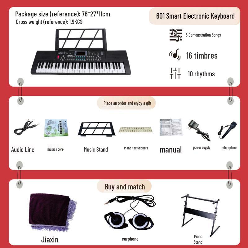 Beginner 61-Key Electronic Keyboard Piano for Home Use and Students