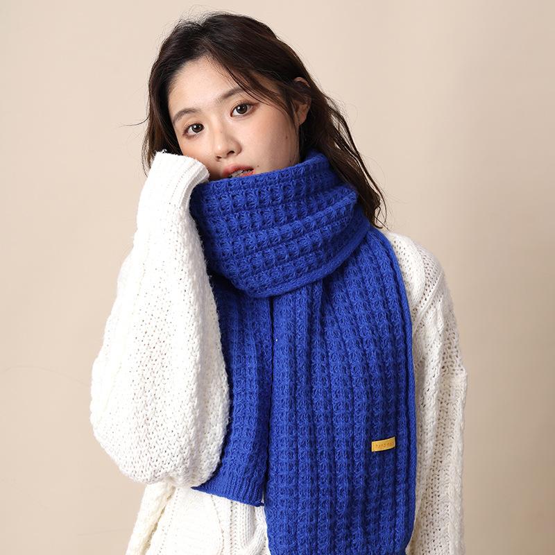 

Вязаный шерстяной красный шарф женский зимний новый универсальный высококлассный теплый парный шарф студенческий 170*25 синий