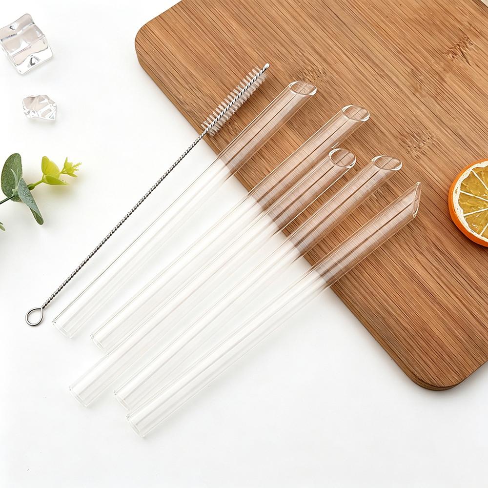 12mm High Borosilicate Glass Straw 3/4/6Pcs Reusable Eco Friendly Drinking Straws Set Bubble Tea Smoothies Bar Accessories