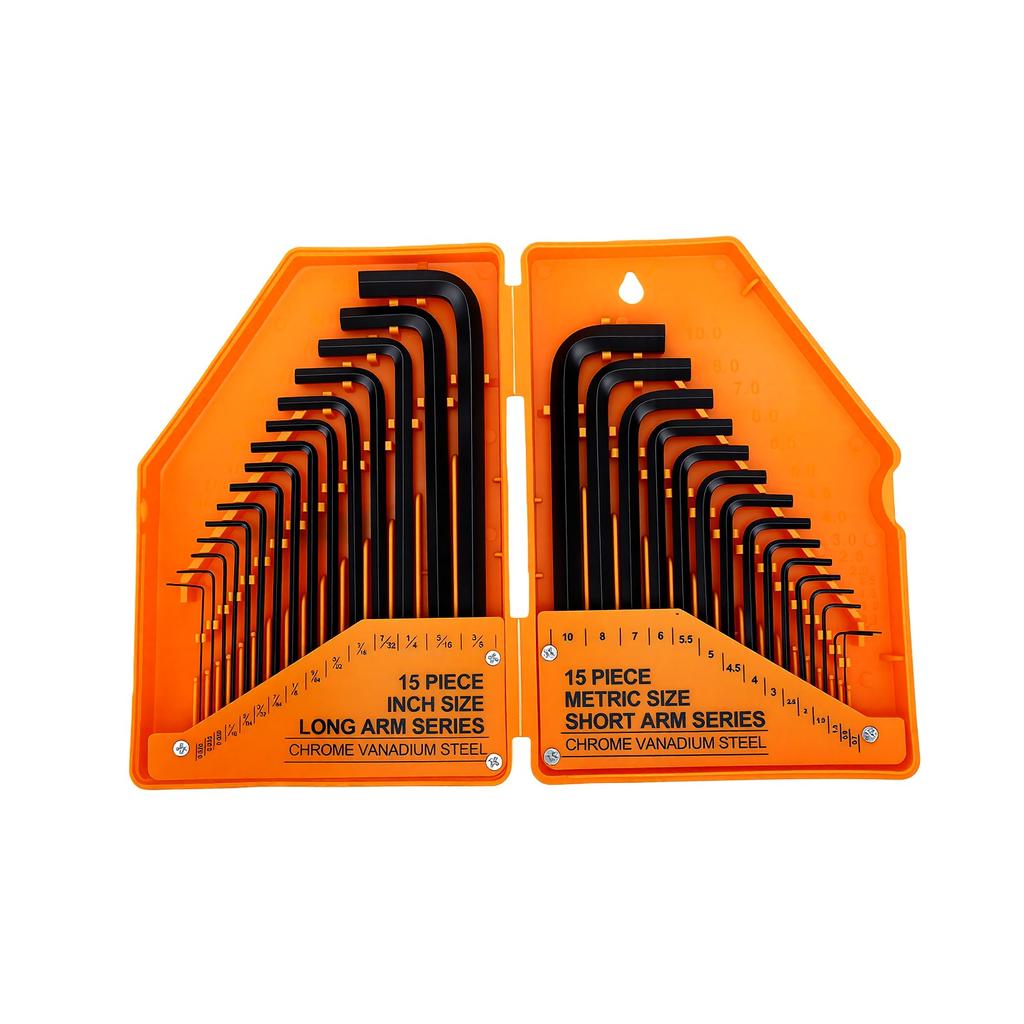 30PCS Hex Key Set Chrome Vanadium Steel Hex Key L Shape Wrench SAE and Metric Wrench for Bike Furniture Repair Yellow