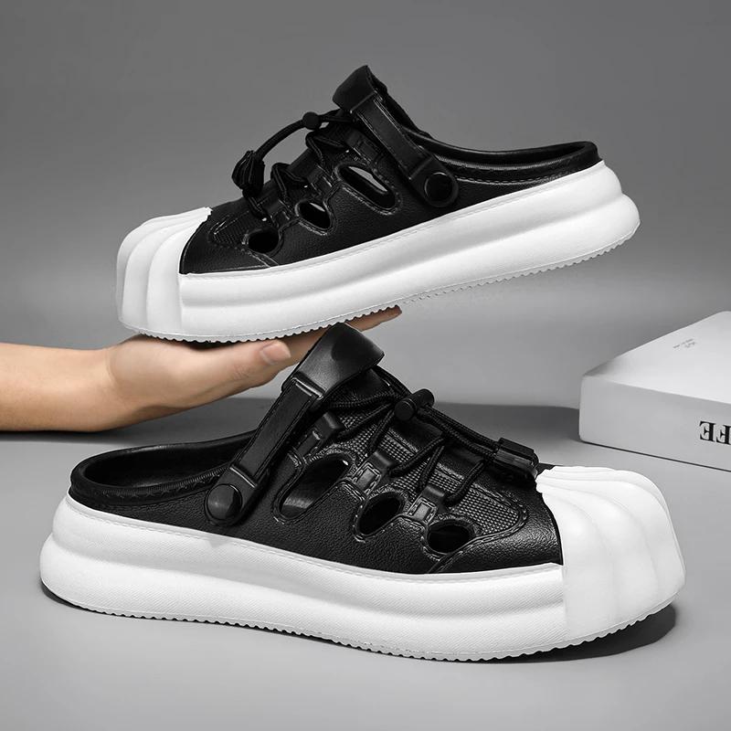 

Fashion Men Sandals Summer Half Slippers Outdoor Women Beach Shoes Couple Walking Sneakers Comfortable Breathable Casual Shoes 38 чорний