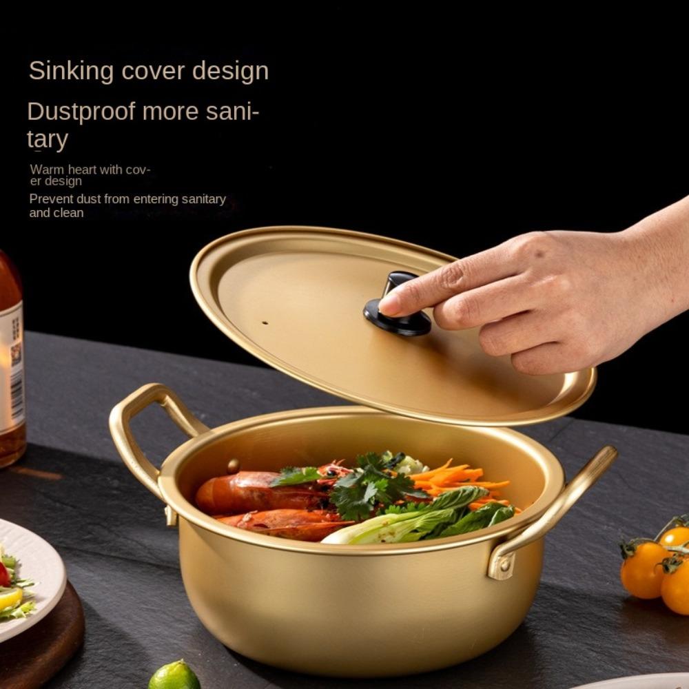 Double Ears with Lid Soup Hot Pot Aluminum Noodle Cooking Pot Ramen Noodle Pot Kitchen Cookware
