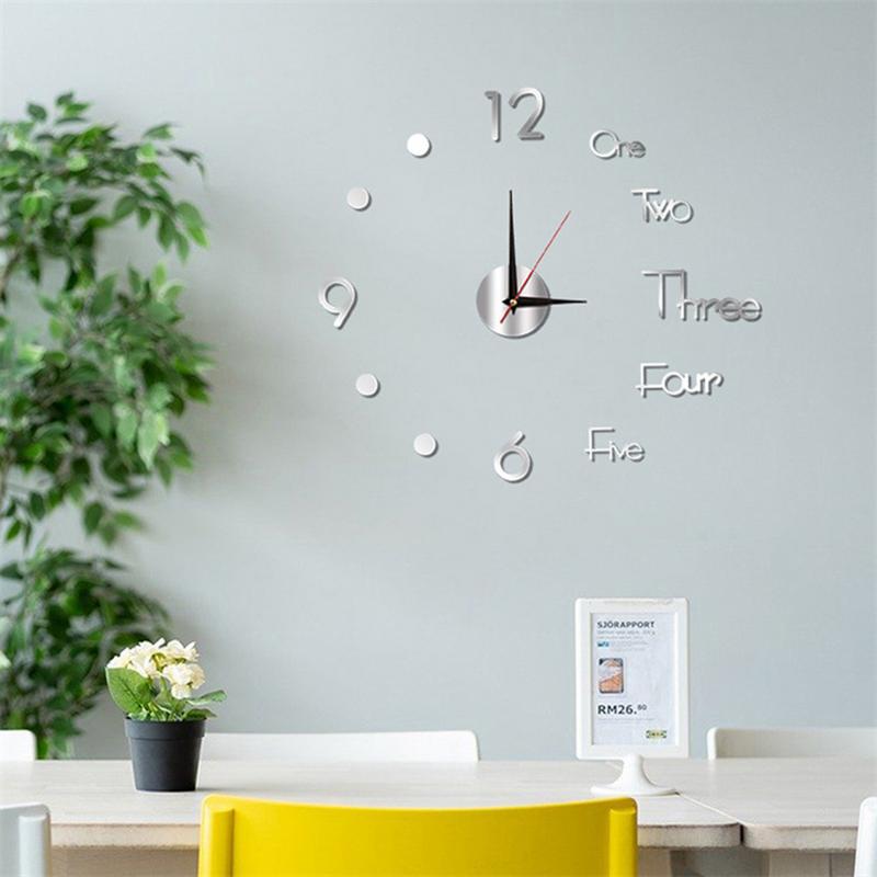 3D Mirror Wall Clock 3D Large Frameless Wall Clock Digital Clock Wall Stickers Silent Clock For Home Living Room Office Wall