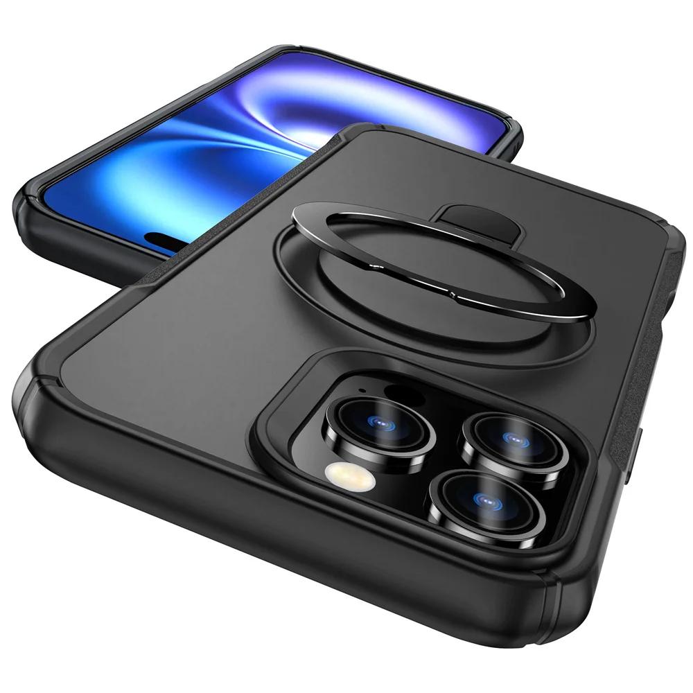 Wireless Charger Magnetic Protective Ring Holder Phone Case for IPhone 16E 16 15 13 12 Pro Max 14 Plus 11 XR Kickstand Cover