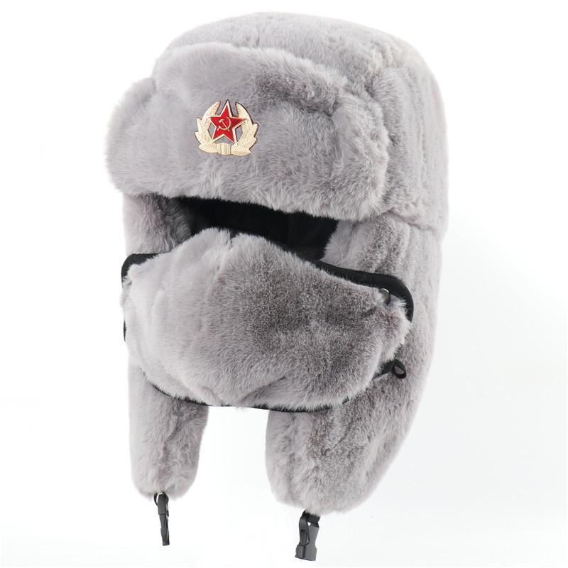 Russian Soviet Military Cap Trapper Hat Ushanka Russian Fur Hat Thick Warm Plush Earflap for Skiing Hunting