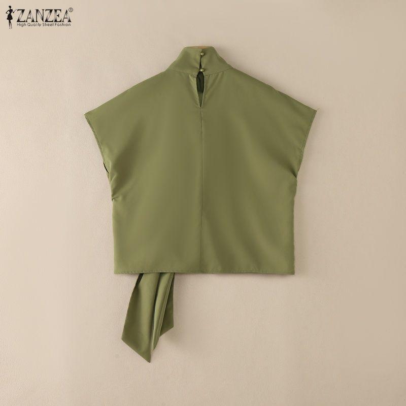 ZANZEA Women Casual Turtleneck Summer Short Sleeve Blouse