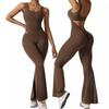 Women's Square Neck Sleeveless Jumpsuit Slim High Waist Back Cutout Flare Yoga Unitard