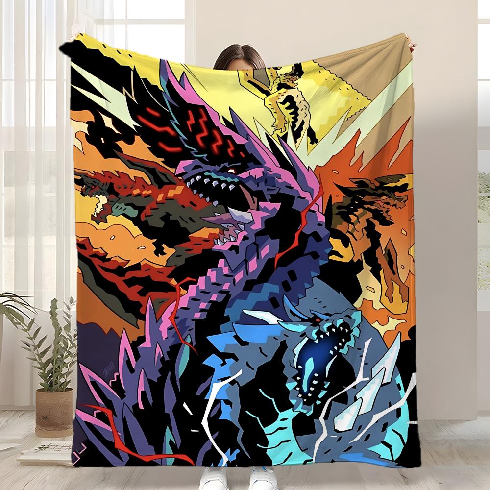 

Hot Game Monster Hunter Wilds Throw Kid-Friendly Flannel Throw Blanket Soft Warm Anti-Static Washable All Season 75x90cm