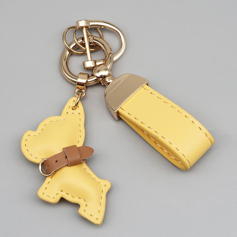 1 Piece Multi-color Leather French Bulldog Puppy Car Keychain Creative Gift Bag Pendant Ornament Cute Car Key Chain