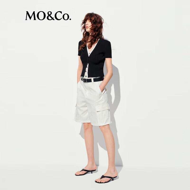 MO&Co. Women's Color-Blocked Faux Two-Piece Cropped Knitted Cardigan