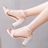 Kristall Königin Elegante High Heels 7cm Damen Bankett Sandalen Plateau Zehen Hochzeits Schuhe Weiß Spitze Partykleid Pumps